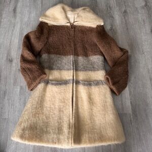 Akra Prjon Vintage Icelandic Sheep Wool Zip Up Cardigan Coat Striped Brown M